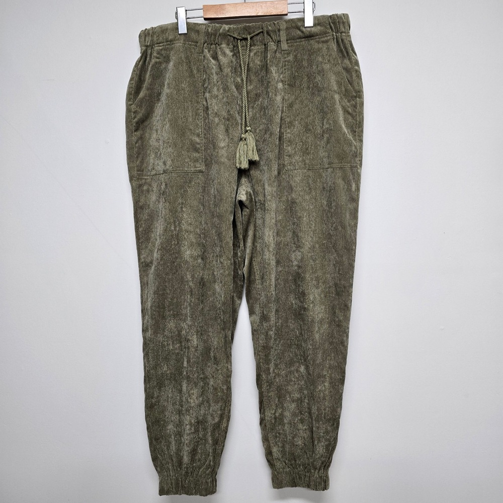 Fashion Nova Corduroy Joggers Women 2X Olive Green Tassel Drawstring Boho Casual